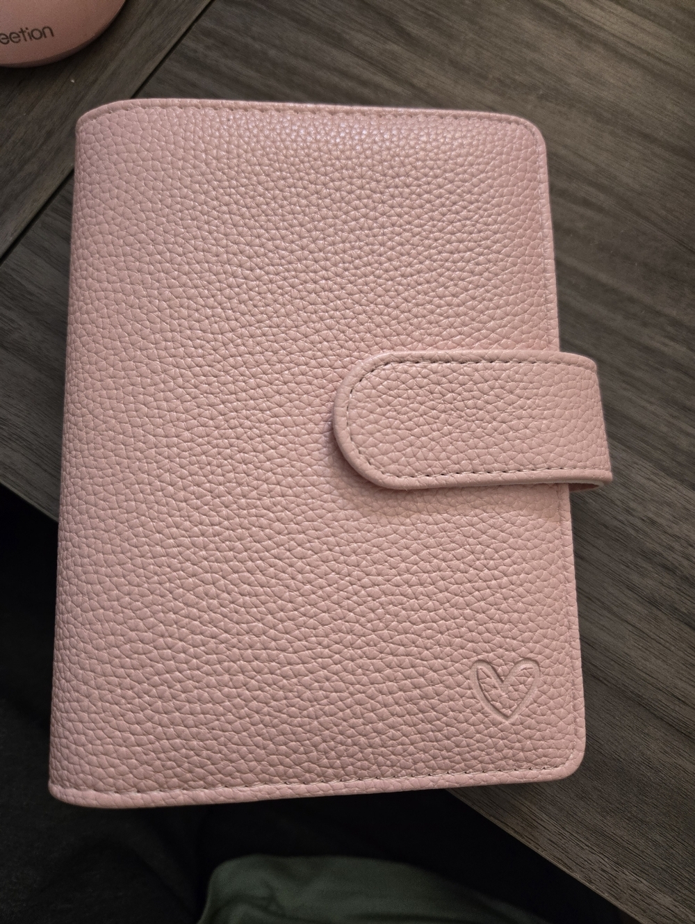 Pink Pebbled Leather Planner / Cash Envelope Wallet with Heart Detail